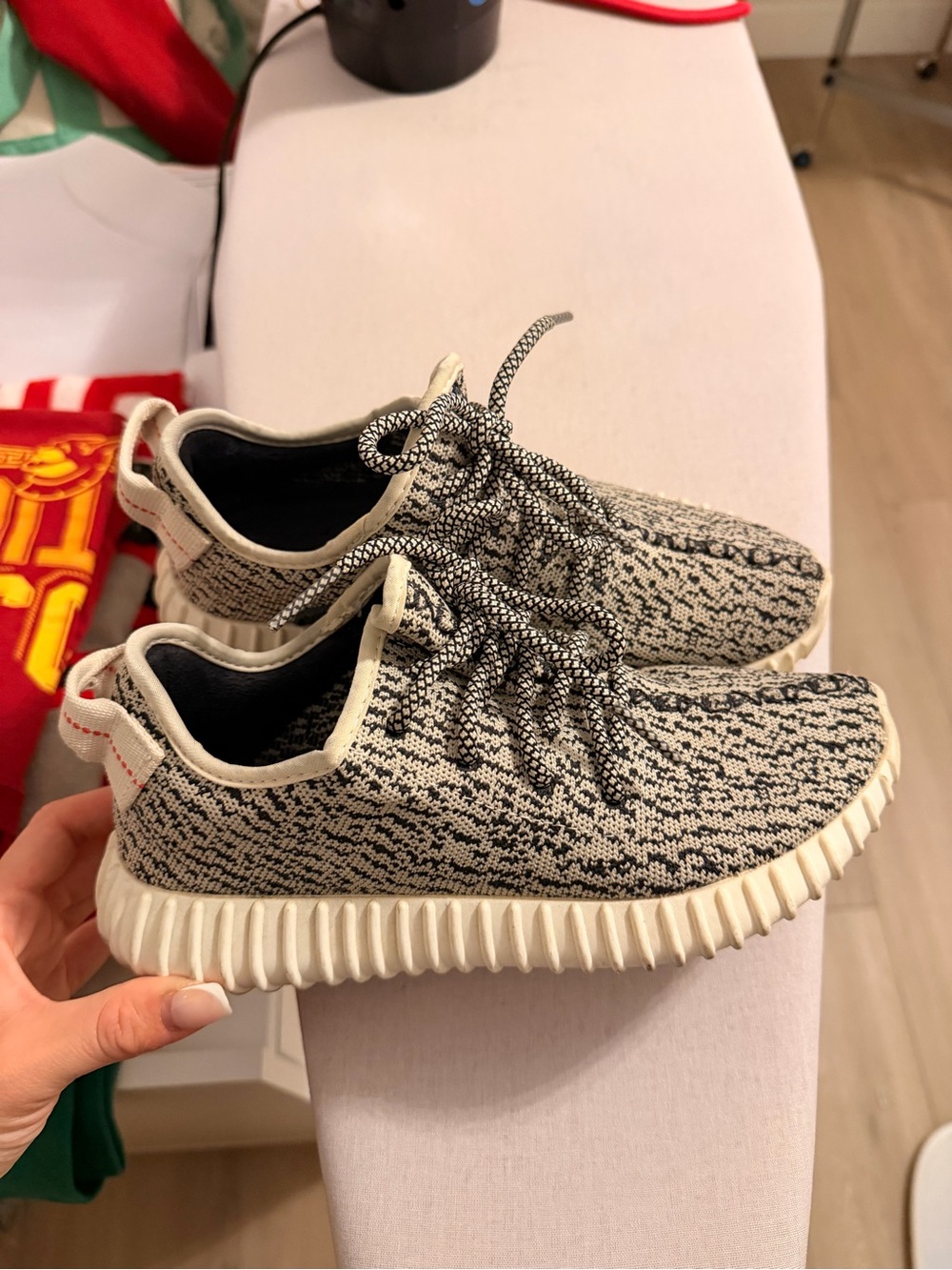 Yeezy Boost-Style Knit Sneakers in Cream and Black
